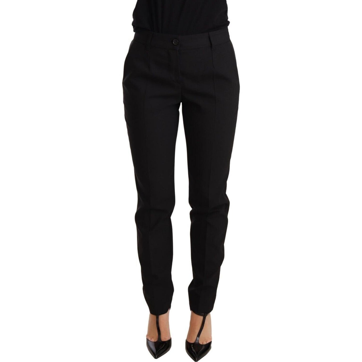 Dolce & Gabbana Elegant Tapered Virgin Wool Trousers Jeans & Pants Dolce & Gabbana Black