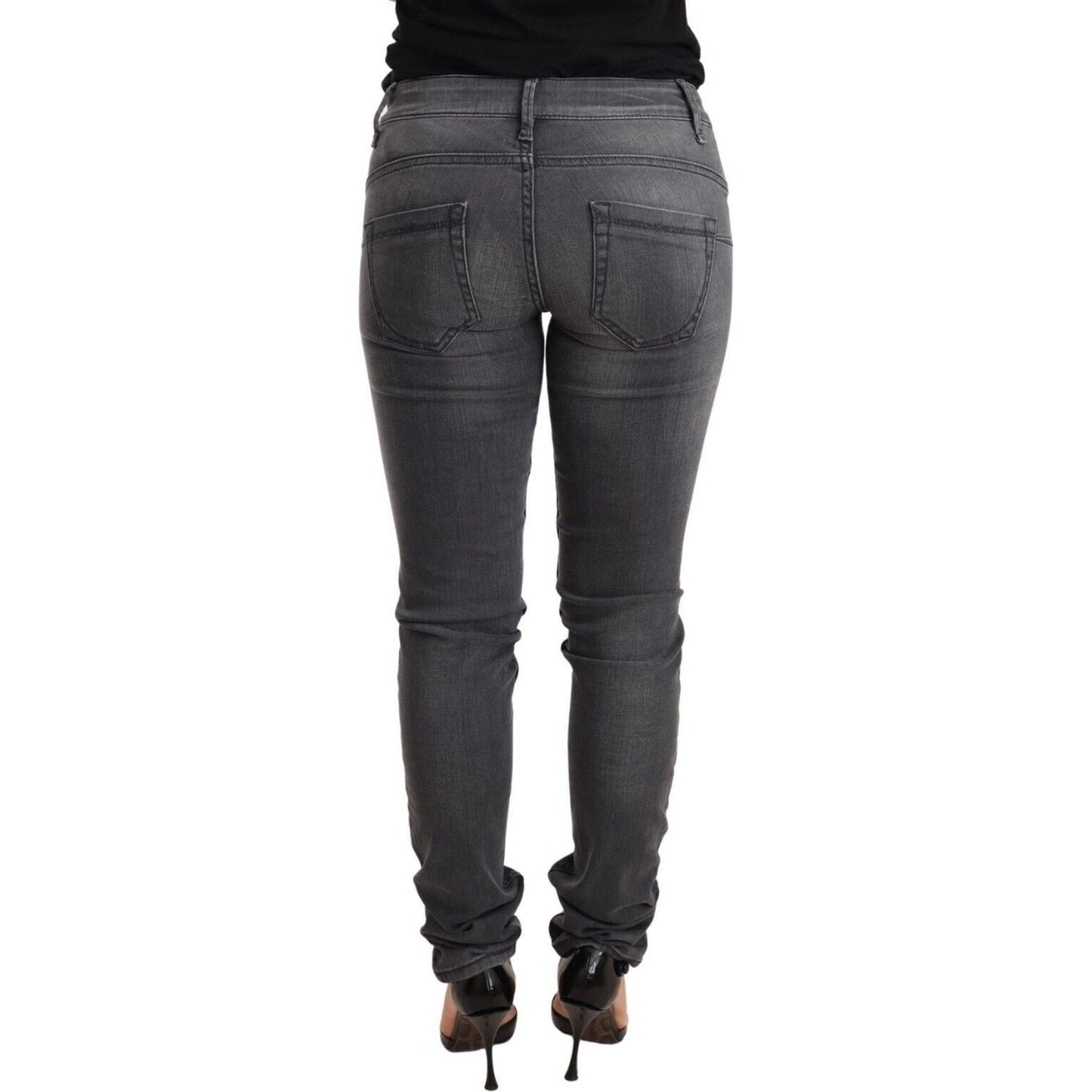 Acht Gray Washed Cotton Slim Fit Low Waist Women Denim Trouser Jeans Jeans & Pants