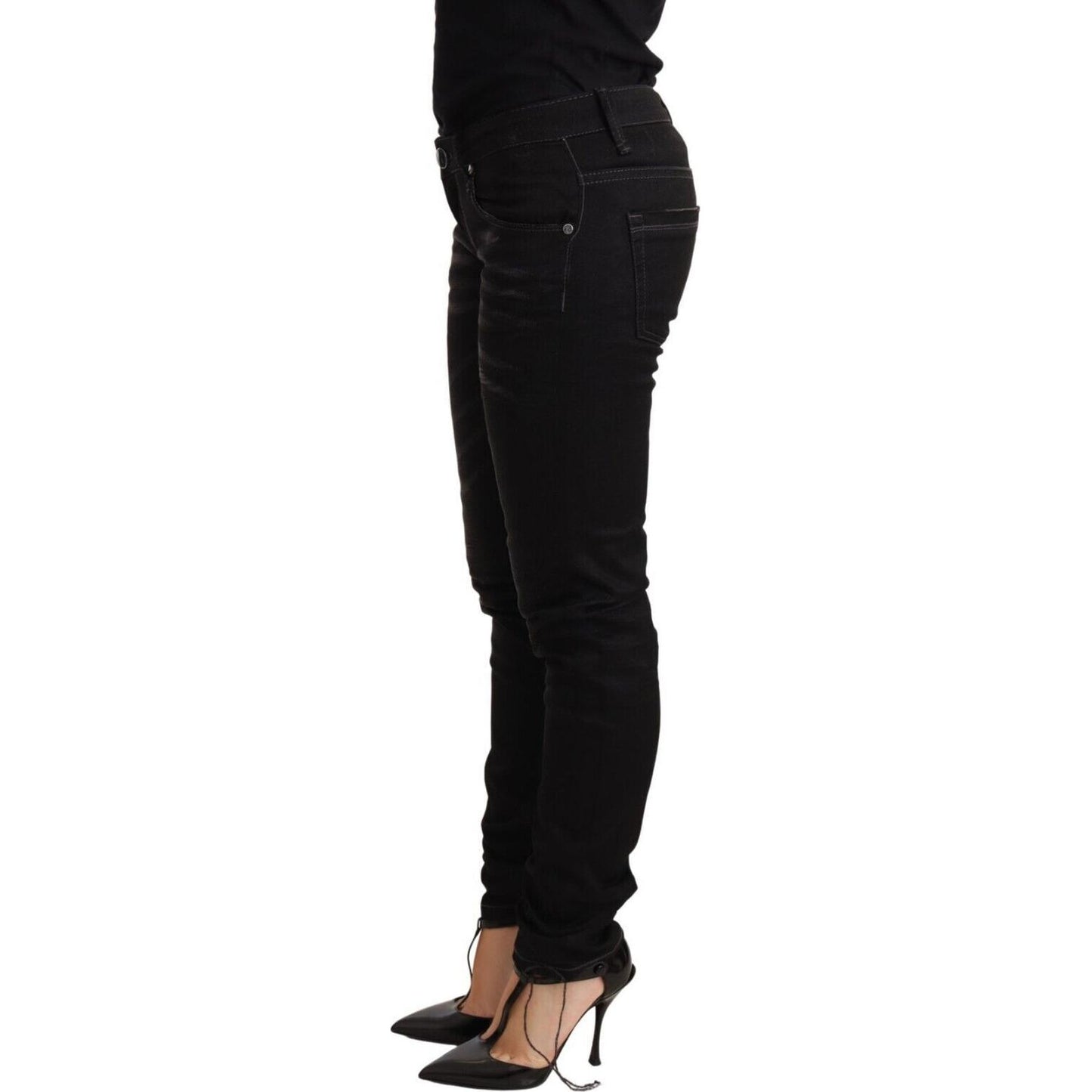 Acht Sleek Black Washed Skinny Jeans Jeans & Pants Acht Black