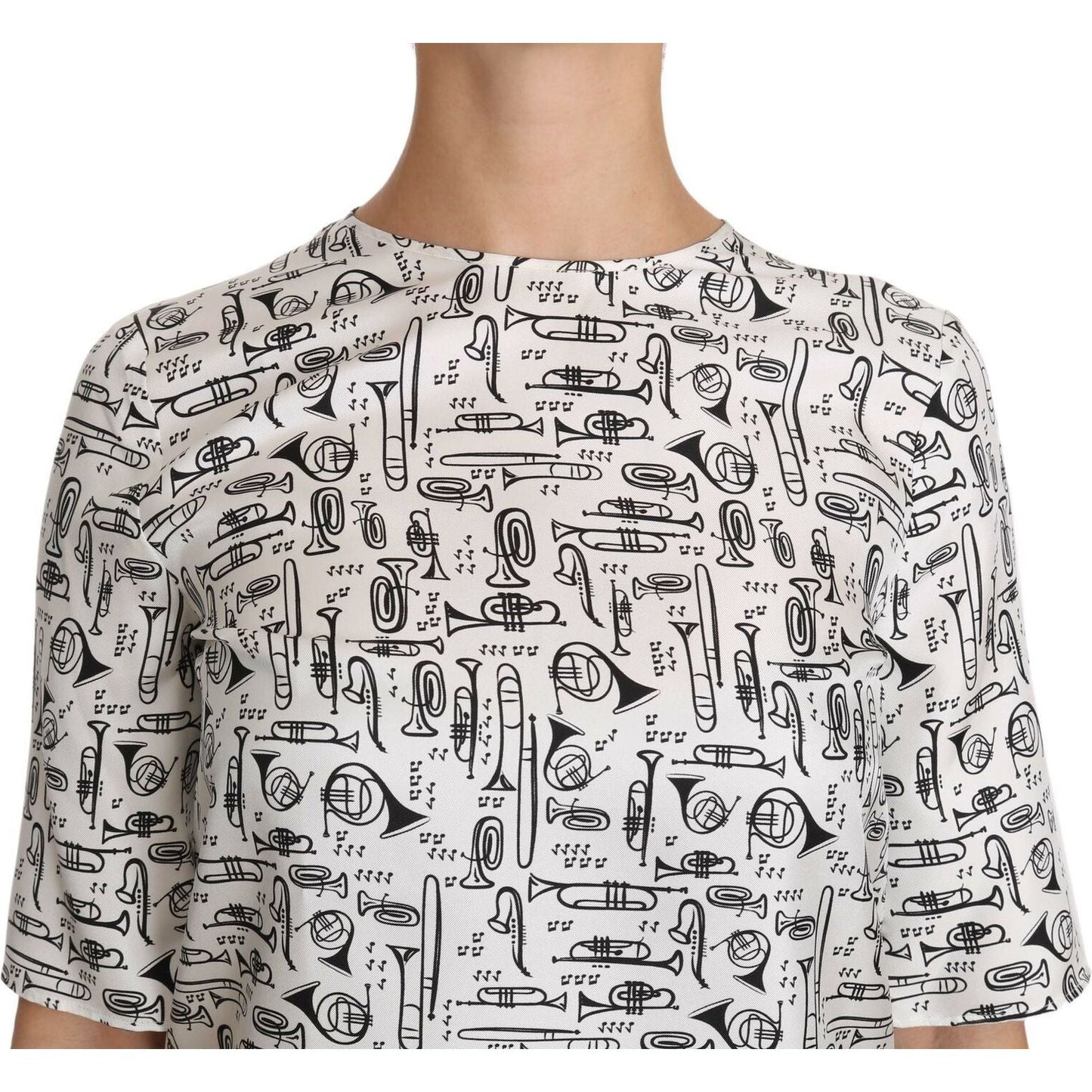 Dolce & Gabbana White Musical Instruments Print Blouse TSH2816- IT36