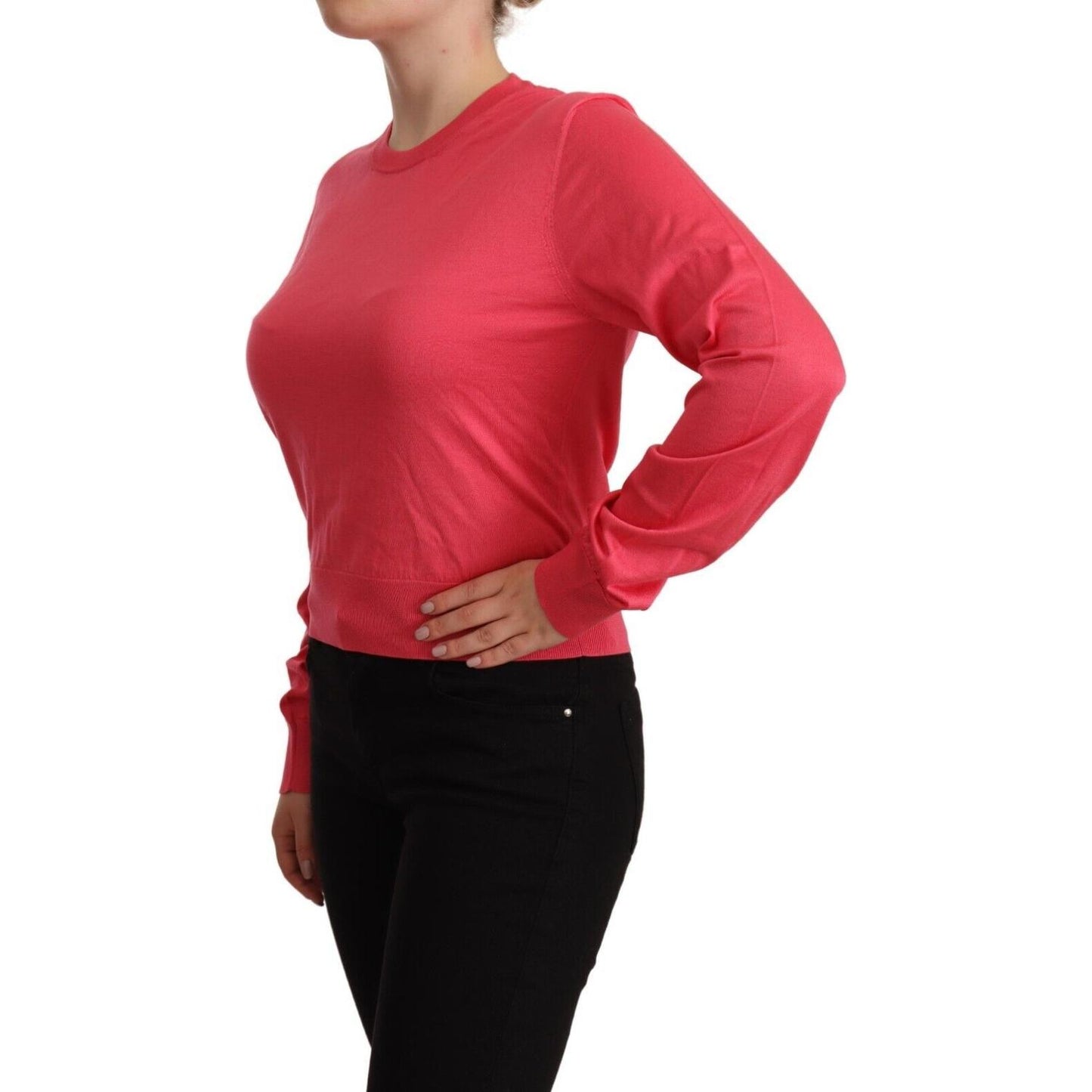 Dolce & Gabbana Elegant Pink Silk Crewneck Sweater WOMAN SWEATERS Dolce & Gabbana Maroon