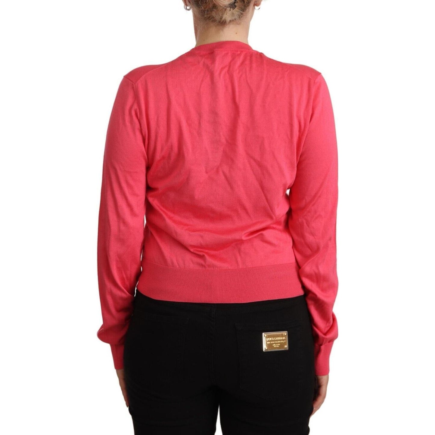 Dolce & Gabbana Elegant Pink Silk Crewneck Sweater WOMAN SWEATERS Dolce & Gabbana Maroon