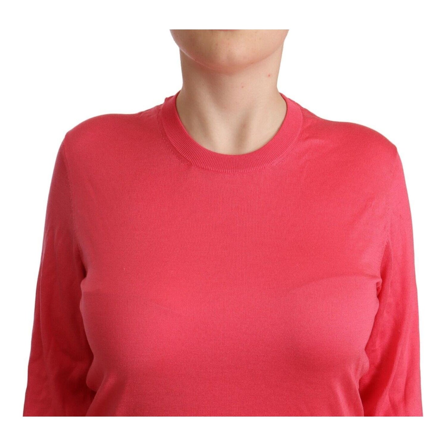 Dolce & Gabbana Elegant Pink Silk Crewneck Sweater WOMAN SWEATERS Dolce & Gabbana Maroon