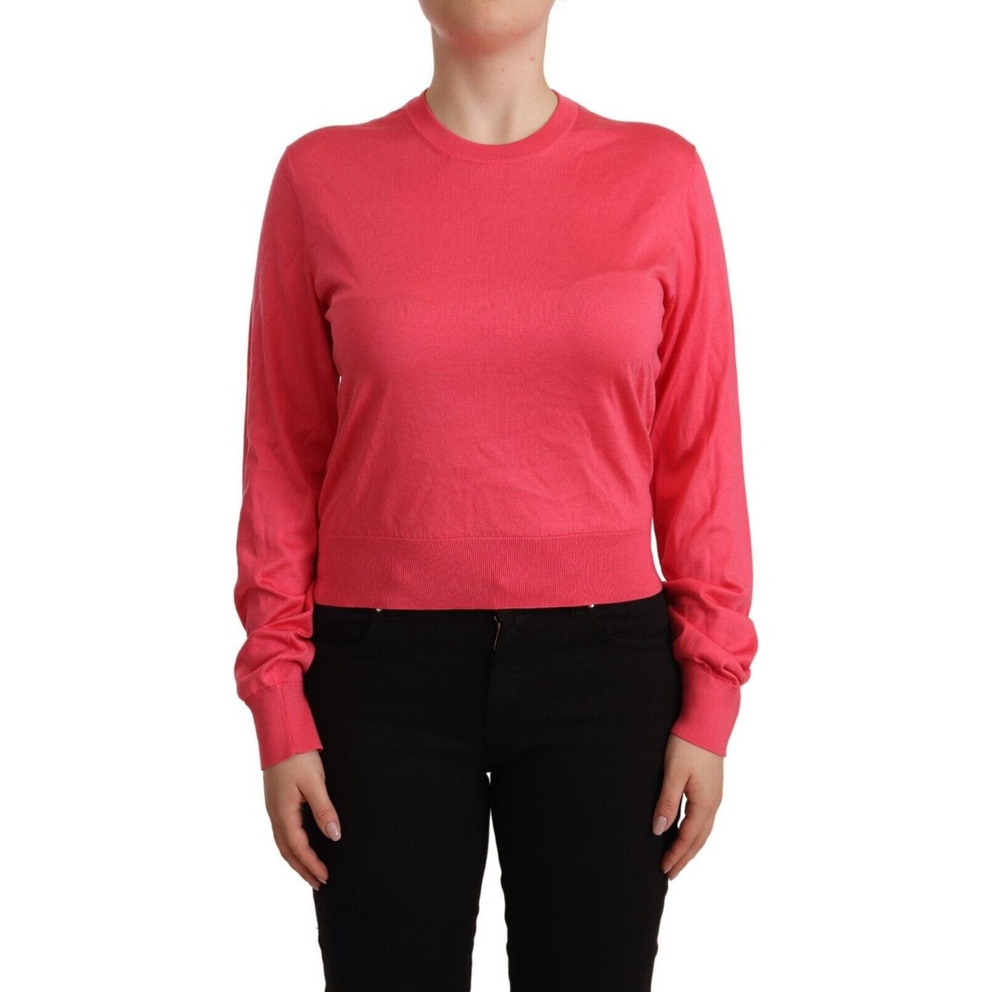Dolce & Gabbana Elegant Pink Silk Crewneck Sweater WOMAN SWEATERS Dolce & Gabbana Maroon