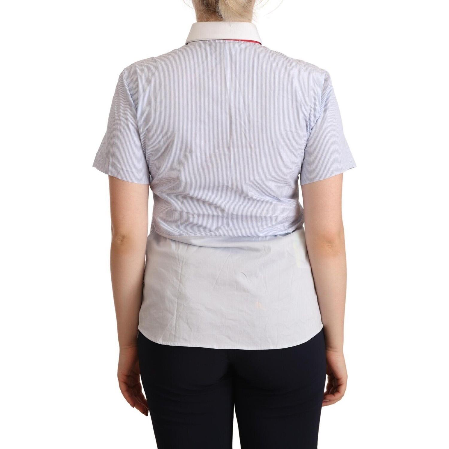 AGLINI Light Blue Cotton Short Sleeves Collared Polo Top