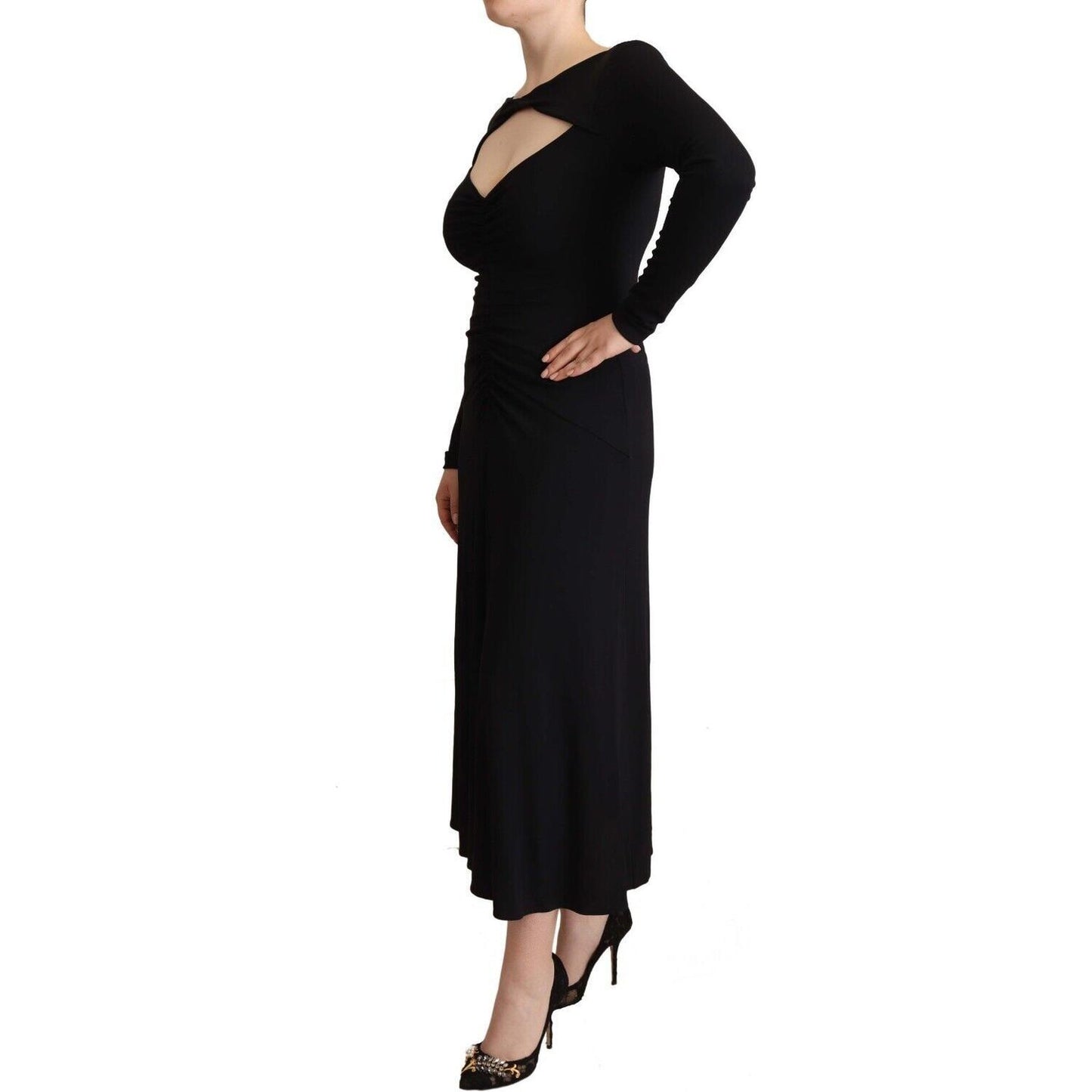 PINKO Elegant Black Nylon Stretch Maxi Dress WOMAN DRESSES PINKO Tan