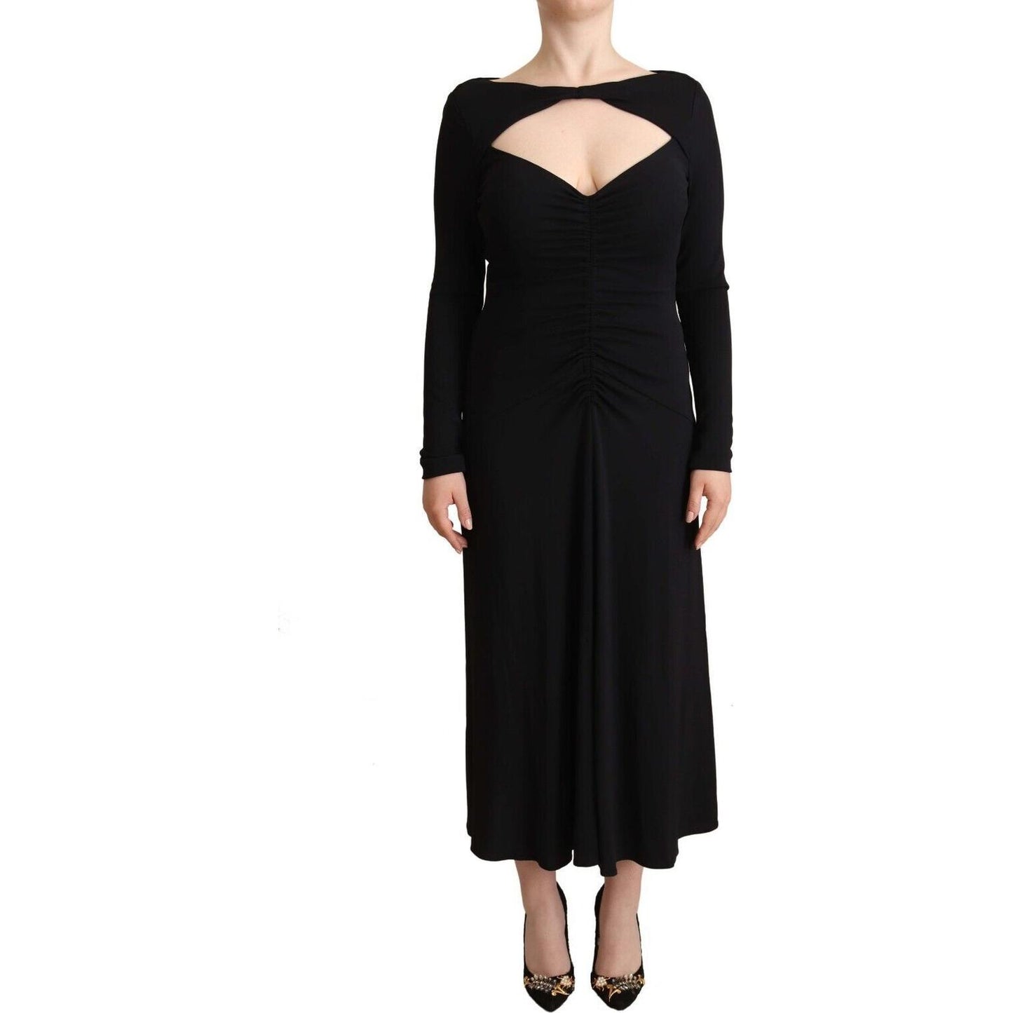 PINKO Elegant Black Nylon Stretch Maxi Dress WOMAN DRESSES PINKO Tan
