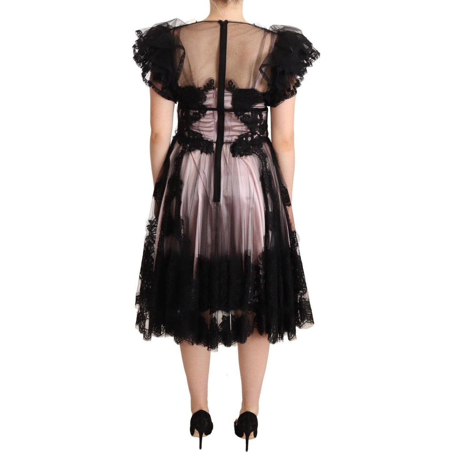 Dolce & Gabbana Chic Black Floral Lace Midi Dress Dolce & Gabbana Dark Slate Gray