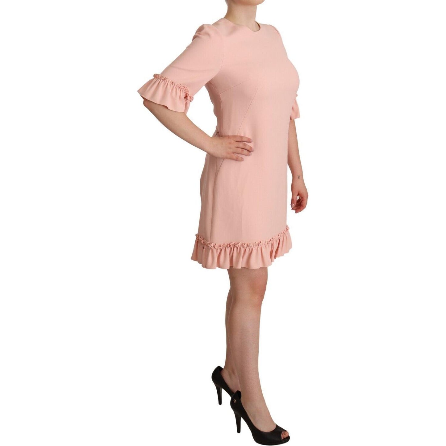 Dolce & Gabbana Ruffled Sleeve Sheath Dress in Pink Dolce & Gabbana Tan