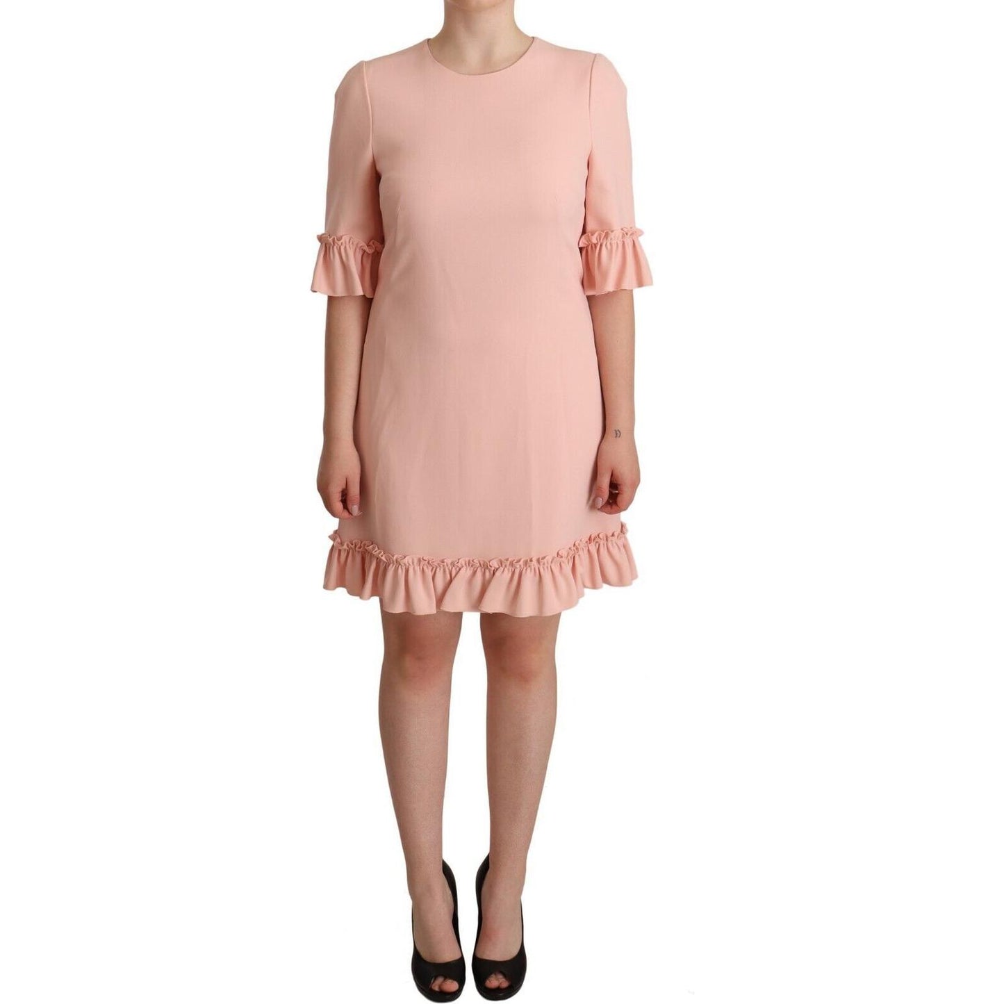 Dolce & Gabbana Ruffled Sleeve Sheath Dress in Pink Dolce & Gabbana Tan