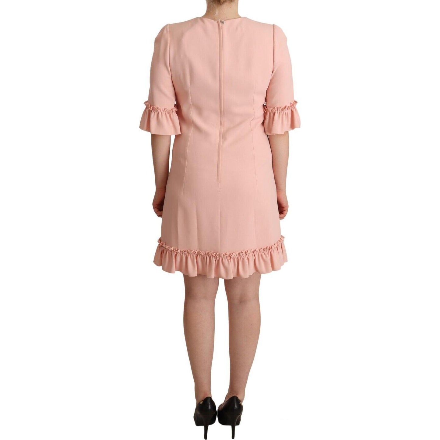 Dolce & Gabbana Ruffled Sleeve Sheath Dress in Pink Dolce & Gabbana Tan