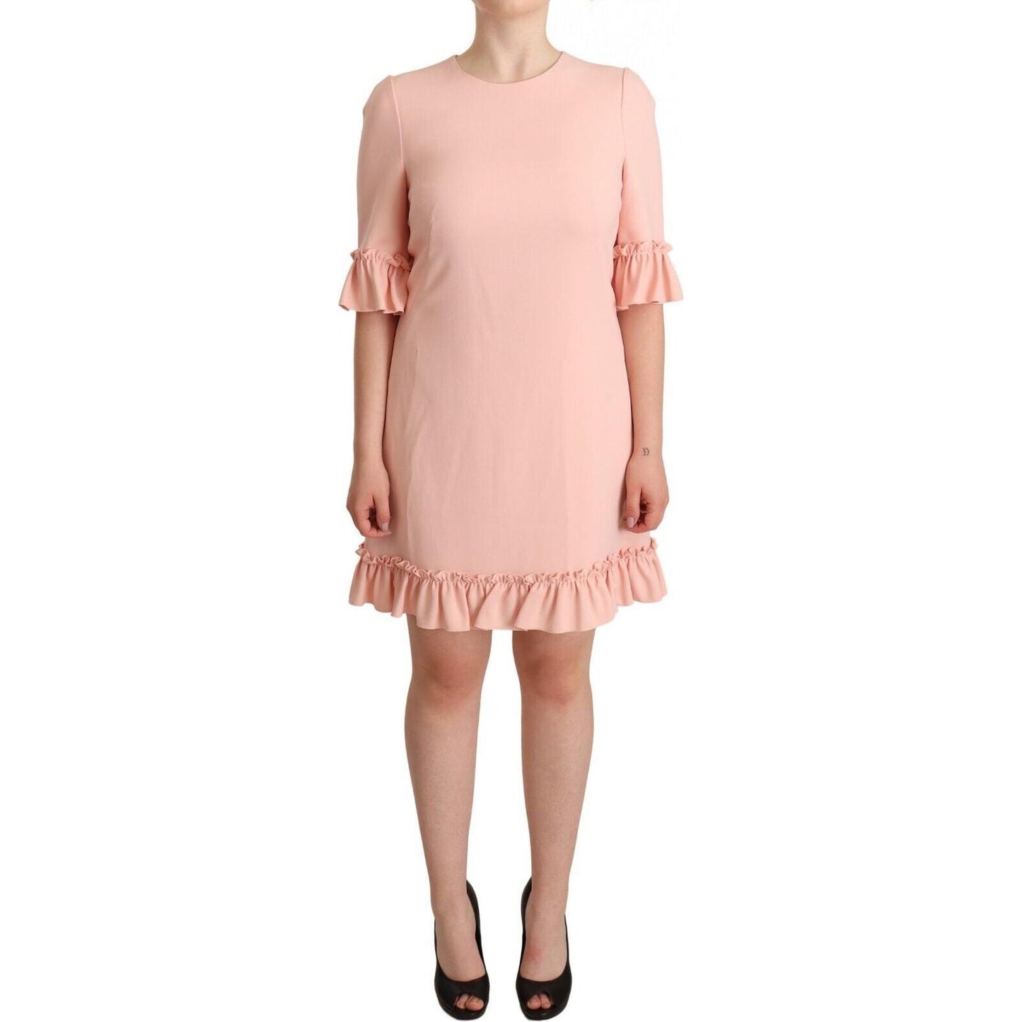 Dolce & Gabbana Ruffled Sleeve Sheath Dress in Pink Dolce & Gabbana Light Pink