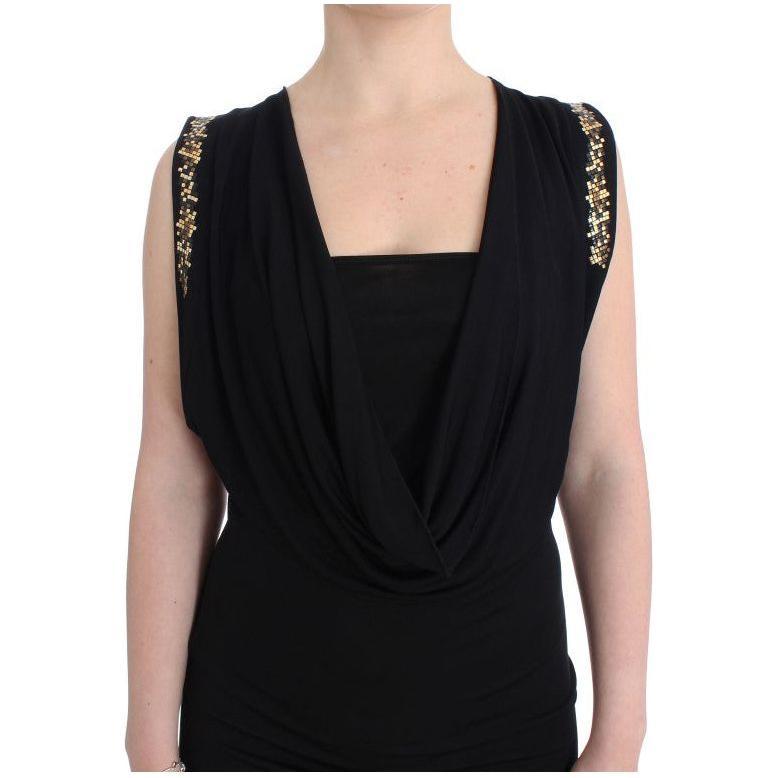 Roccobarocco Elegant Sleeveless Black Mini Dress with Gold Details Dresses Roccobarocco Black