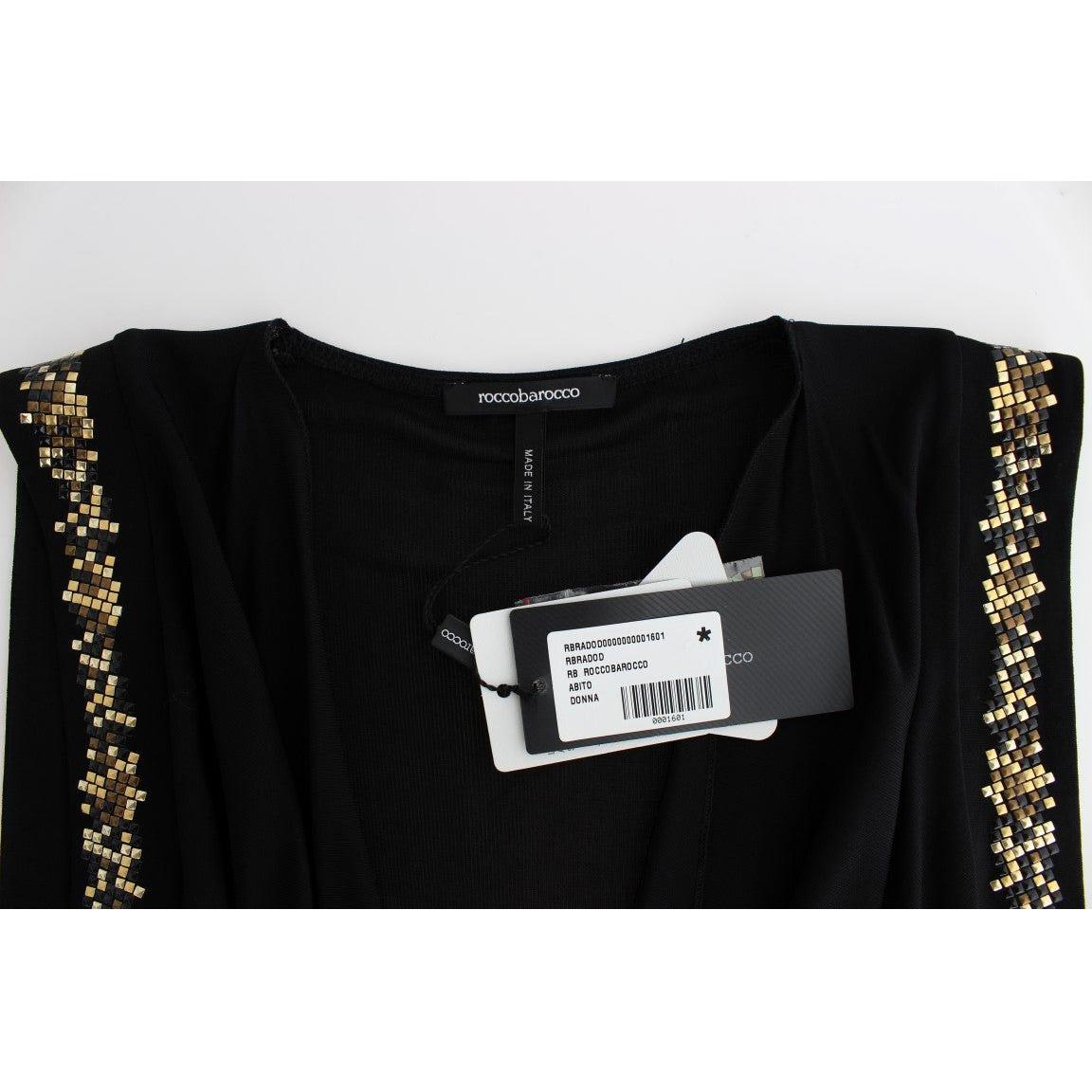 Roccobarocco Elegant Sleeveless Black Mini Dress with Gold Details Dresses Roccobarocco Black