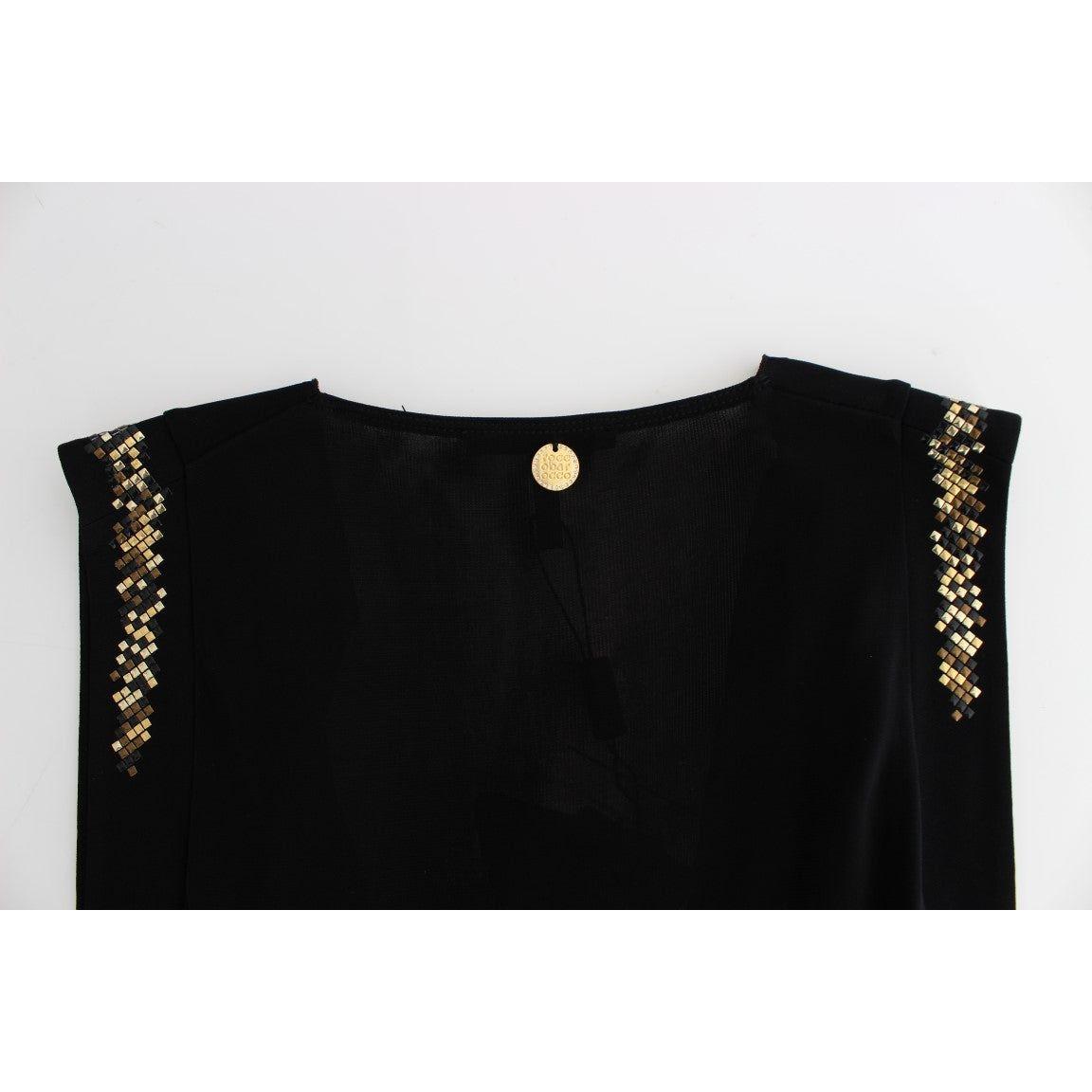 Roccobarocco Elegant Sleeveless Black Mini Dress with Gold Details Dresses Roccobarocco Lavender