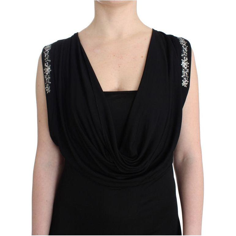 Roccobarocco Elegant Draped Neckline Sleeveless Dress Dresses Roccobarocco Black