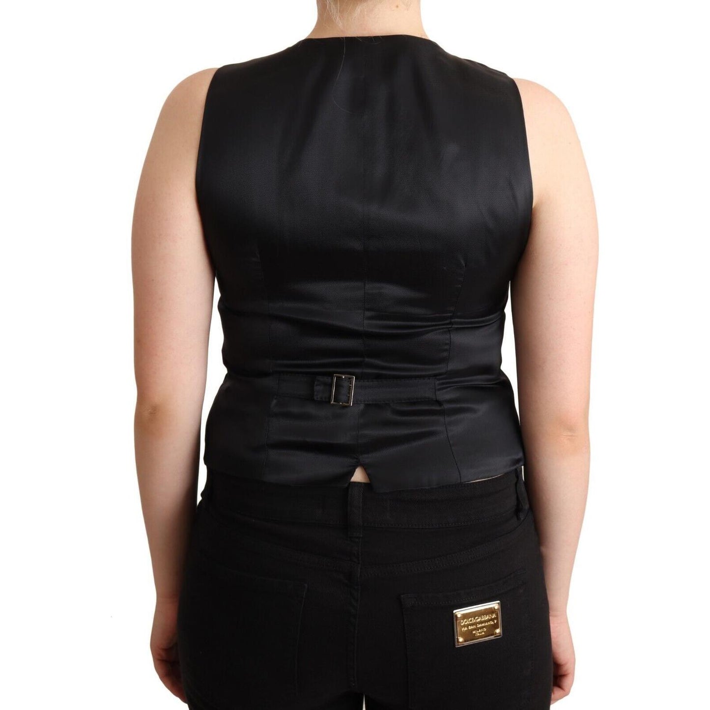 Dolce & Gabbana Elegant Black Vest Top with Button Detail WOMAN TOPS AND SHIRTS Dolce & Gabbana Tan