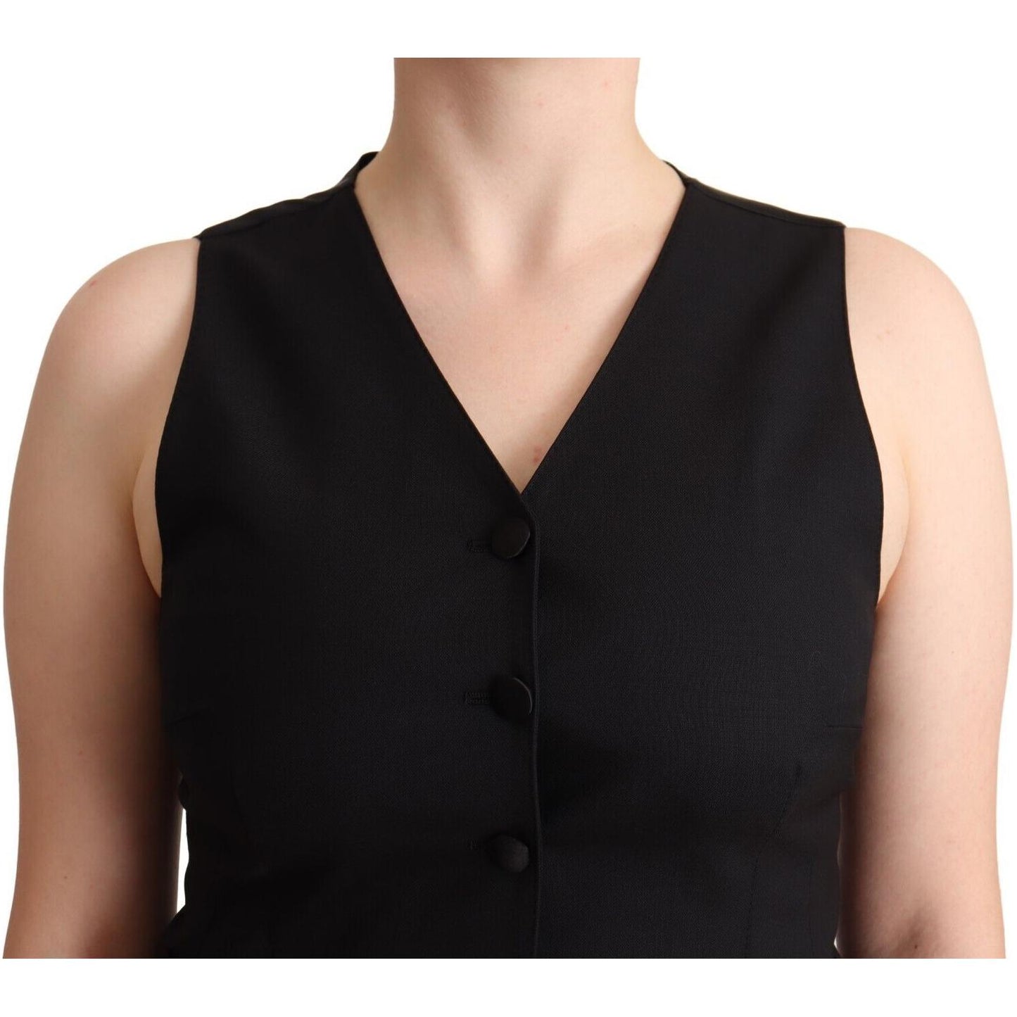 Dolce & Gabbana Elegant Black Vest Top with Button Detail WOMAN TOPS AND SHIRTS Dolce & Gabbana Black