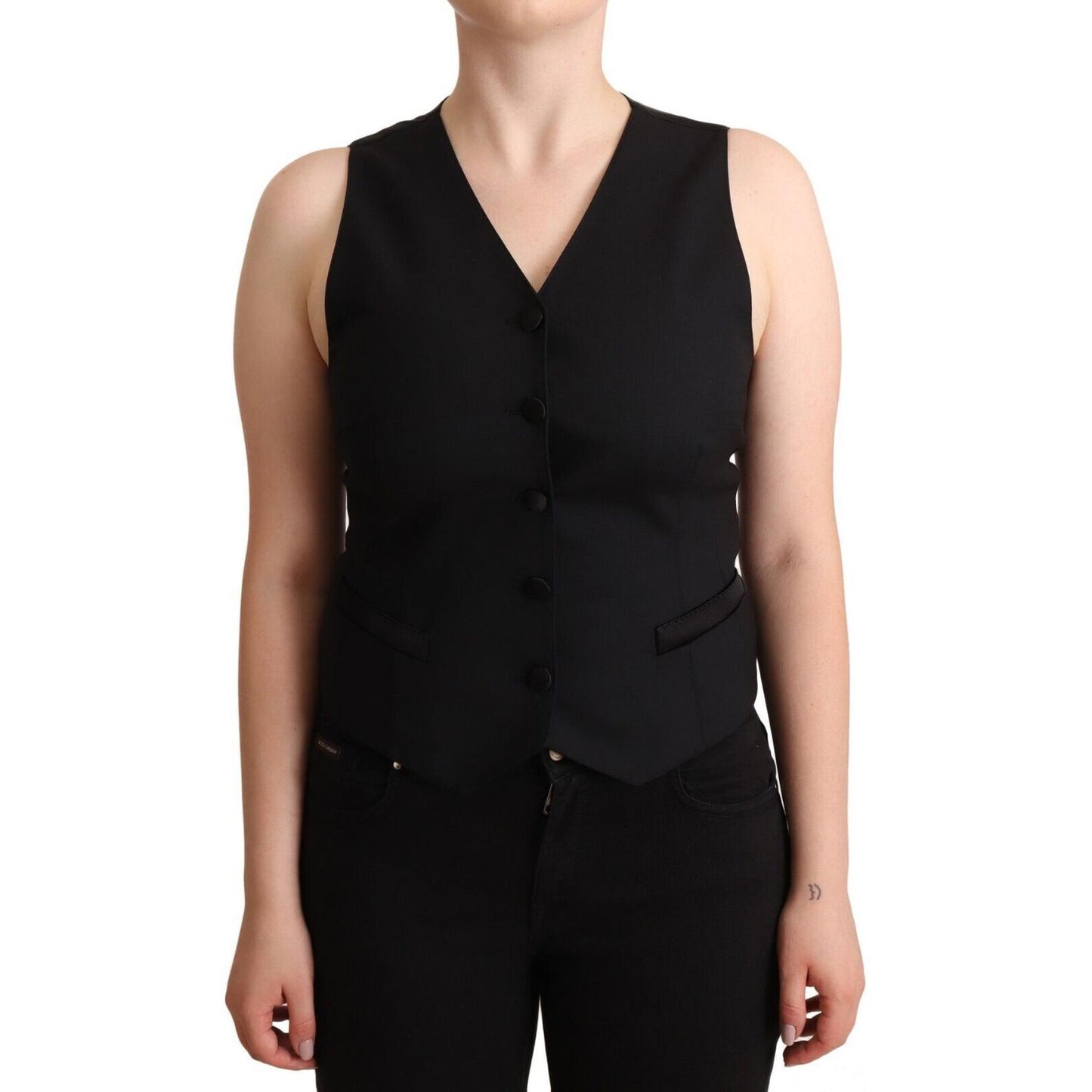 Dolce & Gabbana Elegant Black Vest Top with Button Detail WOMAN TOPS AND SHIRTS Dolce & Gabbana Black