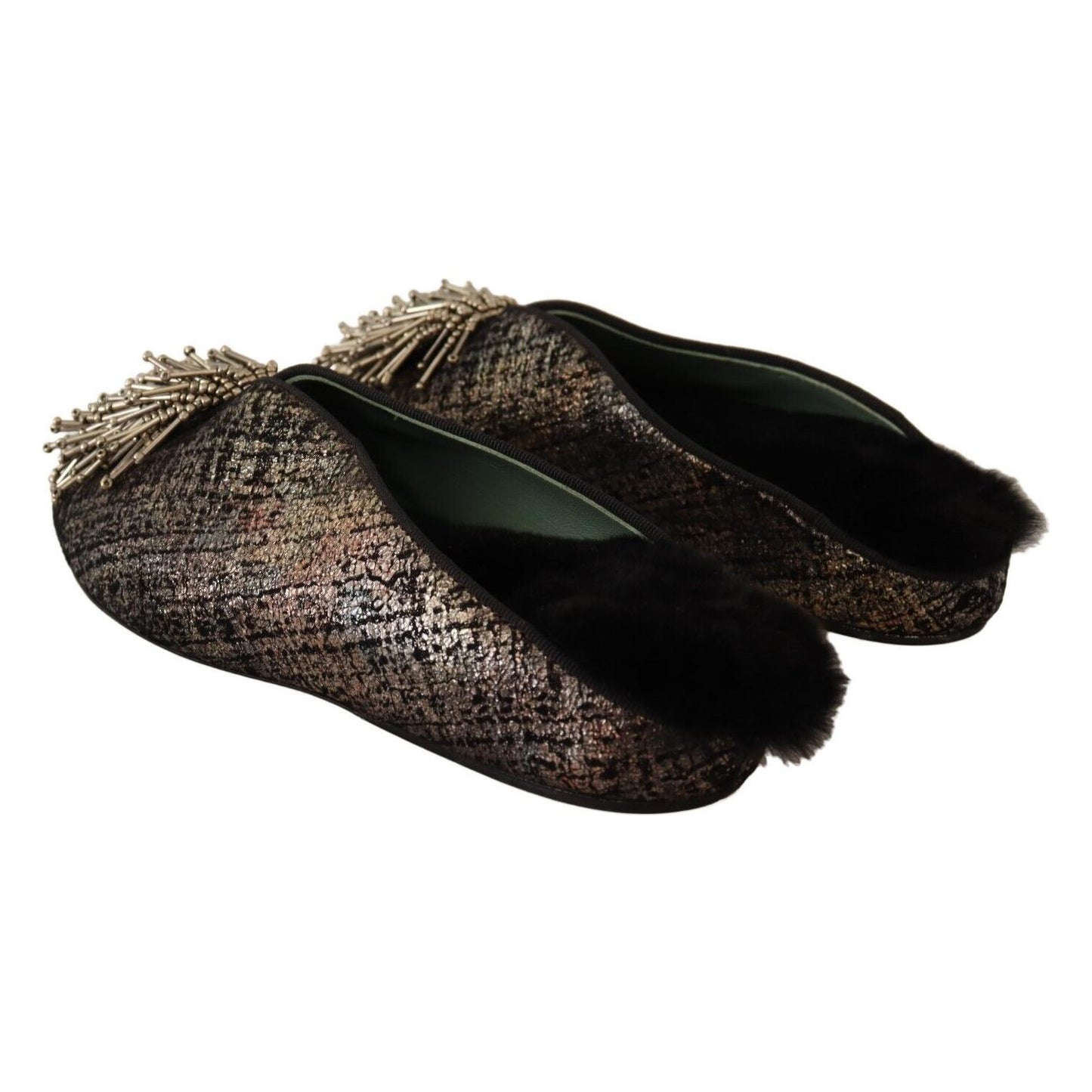 Paola D'Arcano Golden Enchantment Leather Flats Paola D'Arcano Black