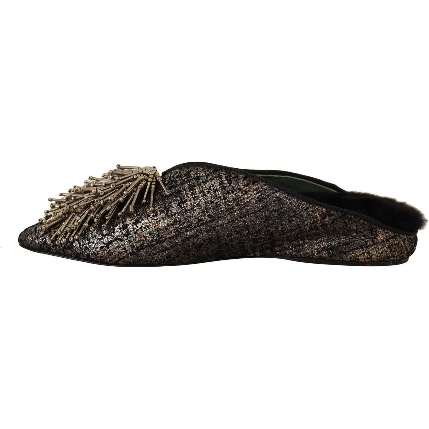 Paola D'Arcano Golden Enchantment Leather Flats Paola D'Arcano Black