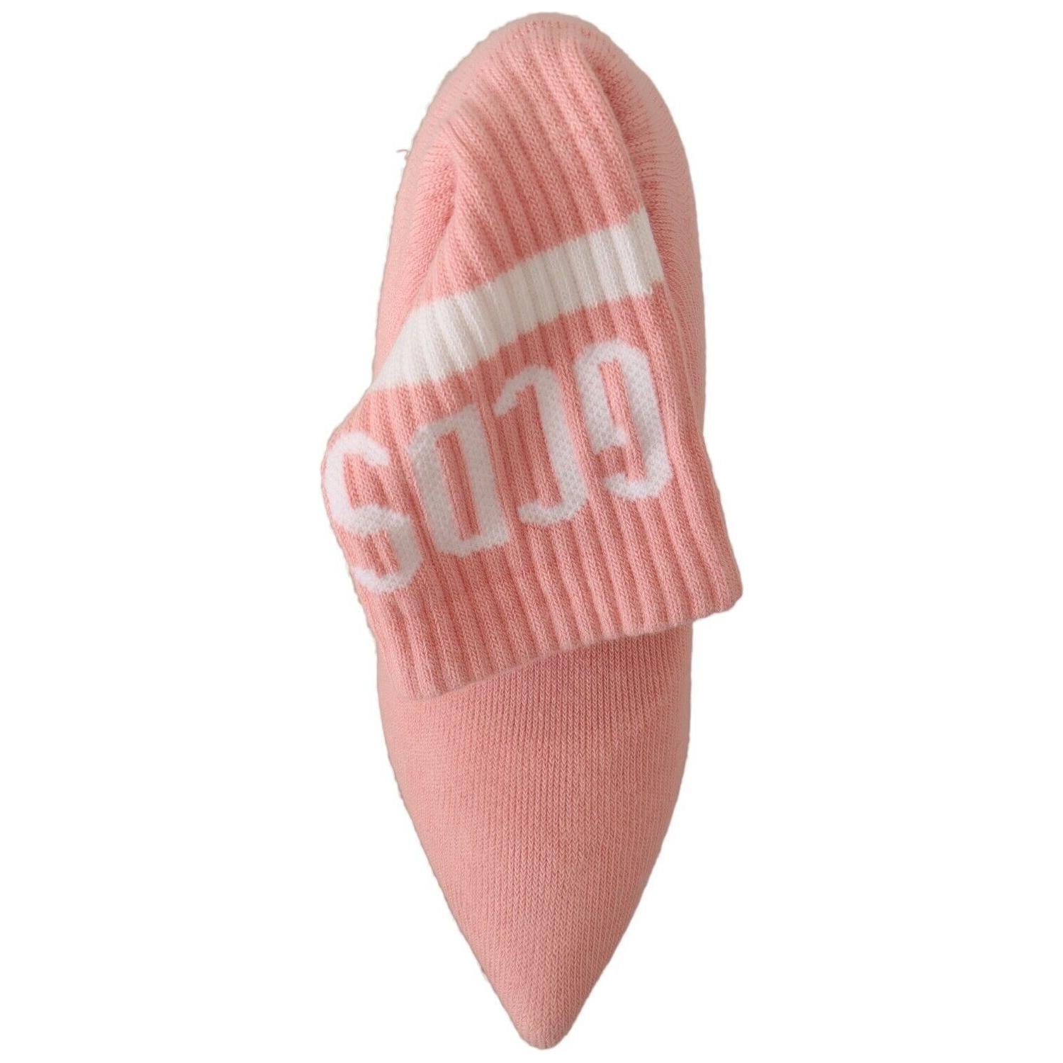 GCDS Pink Suede Logo Socks Block Heel Ankle Boots Shoes