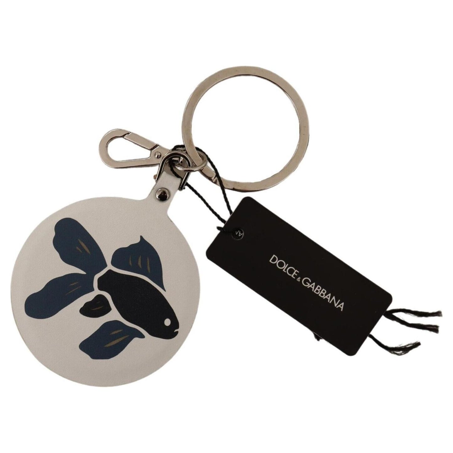 Dolce & Gabbana Chic White Leather Keychain Dolce & Gabbana Dark Gray