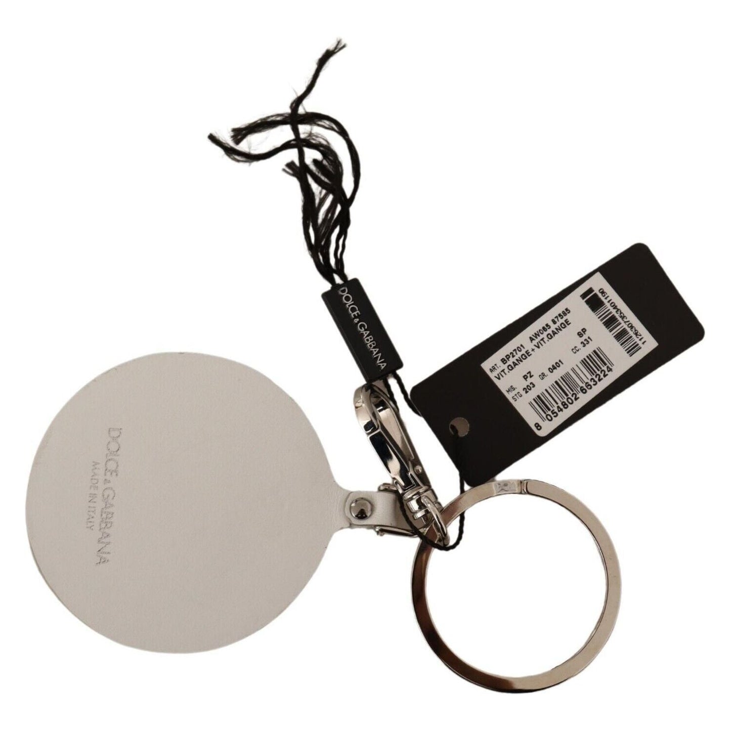 Dolce & Gabbana Chic White Leather Keychain Dolce & Gabbana Gray