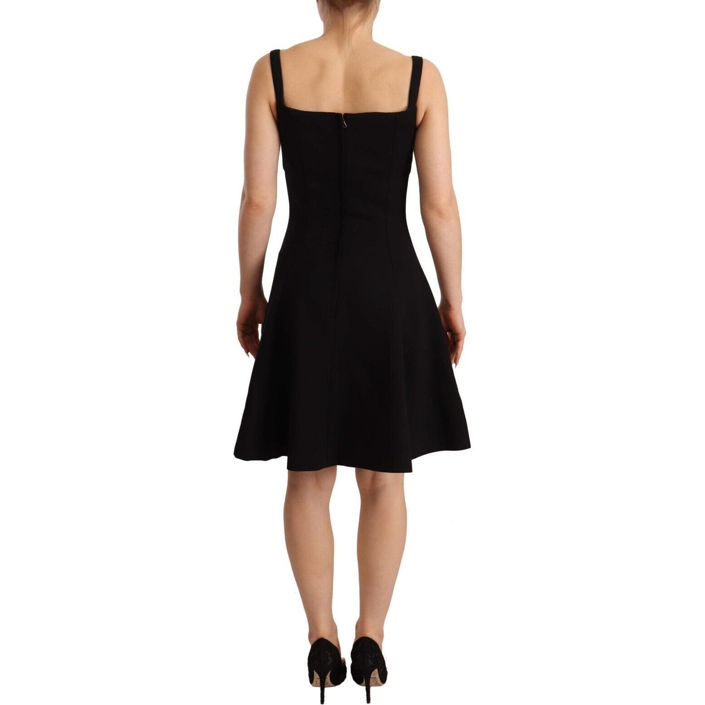 Dolce & Gabbana Elegant A-Line Sheath Dress in Black Dolce & Gabbana Tan