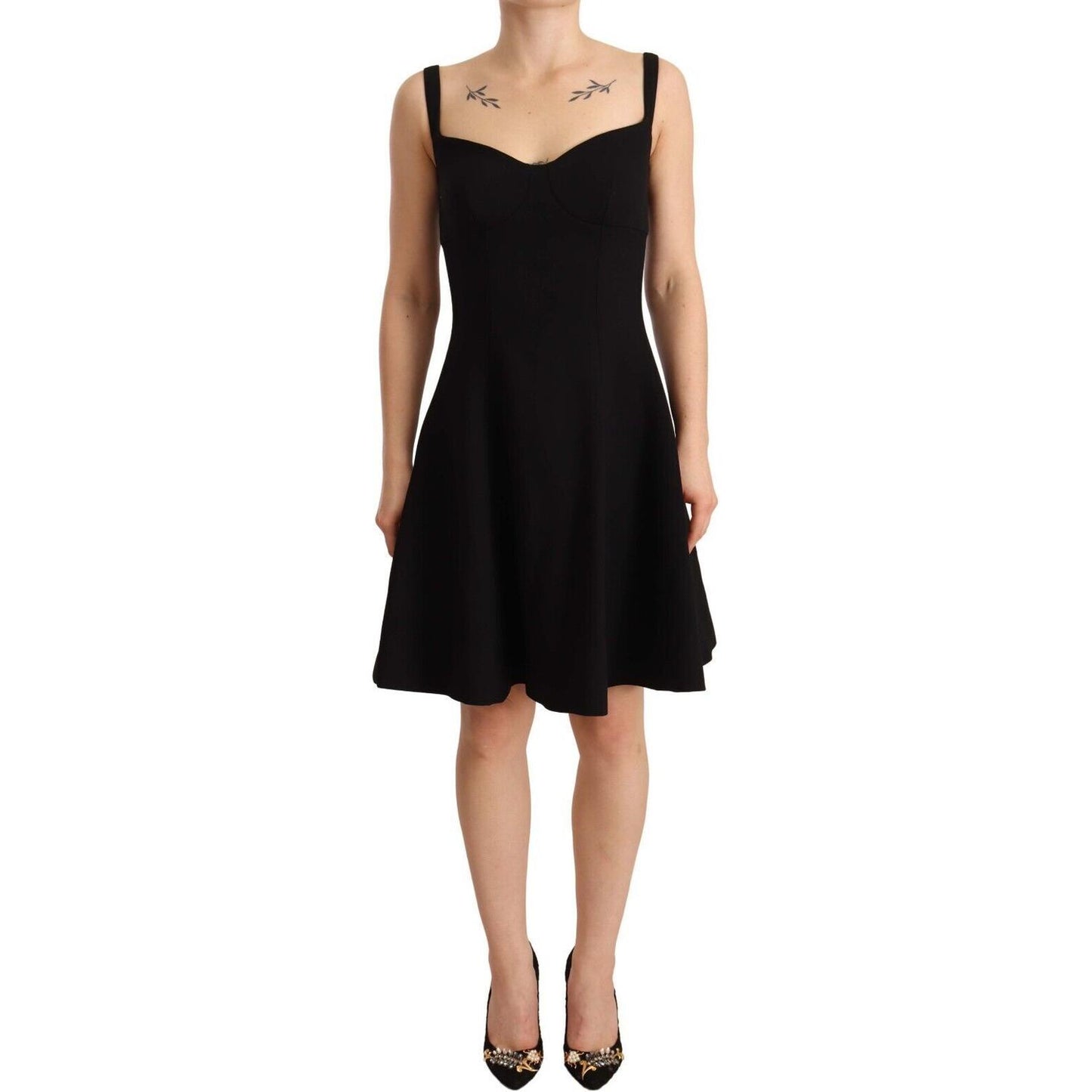 Dolce & Gabbana Elegant A-Line Sheath Dress in Black Dolce & Gabbana Tan