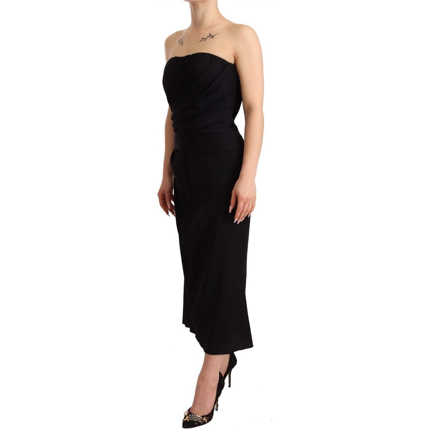 Dolce & Gabbana Elegant Strapless Silk Midi Dress Dolce & Gabbana Tan