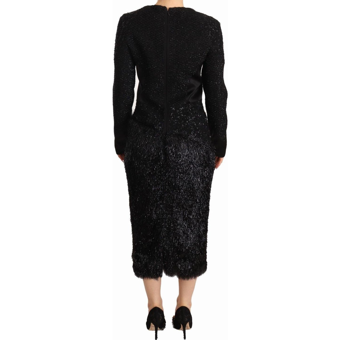 Masha Ma Elegant Black Embellished Sheath Midi Dress Masha Ma Black