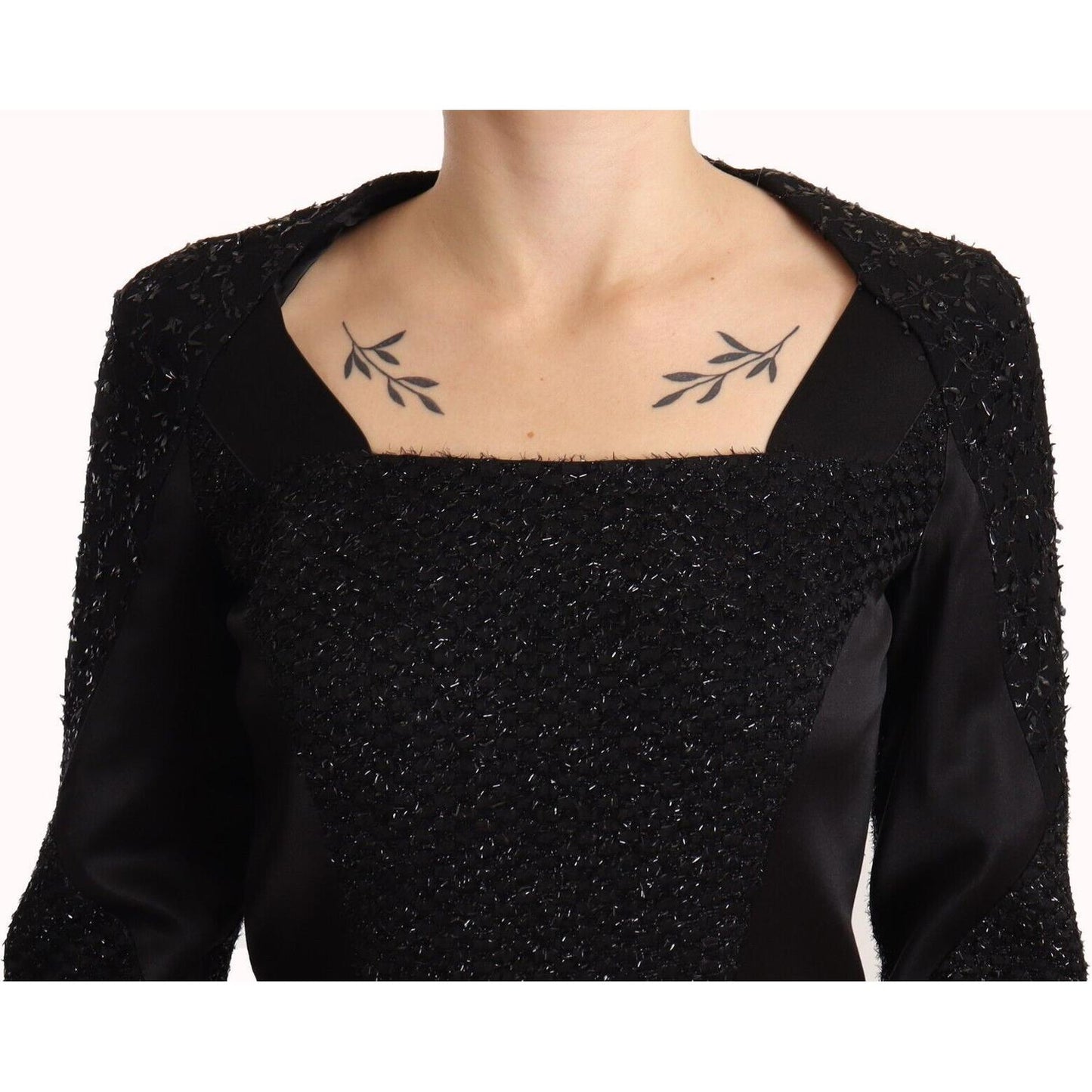 Masha Ma Elegant Black Embellished Sheath Midi Dress Masha Ma Black