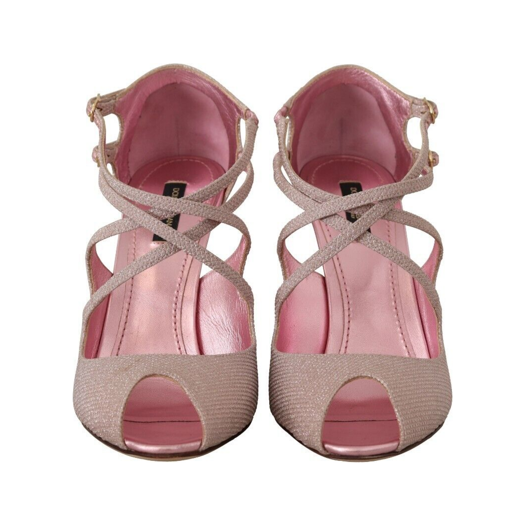 Dolce & Gabbana Pink Glitter Peep Toe High Heels Sandals Dolce & Gabbana Rosy Brown