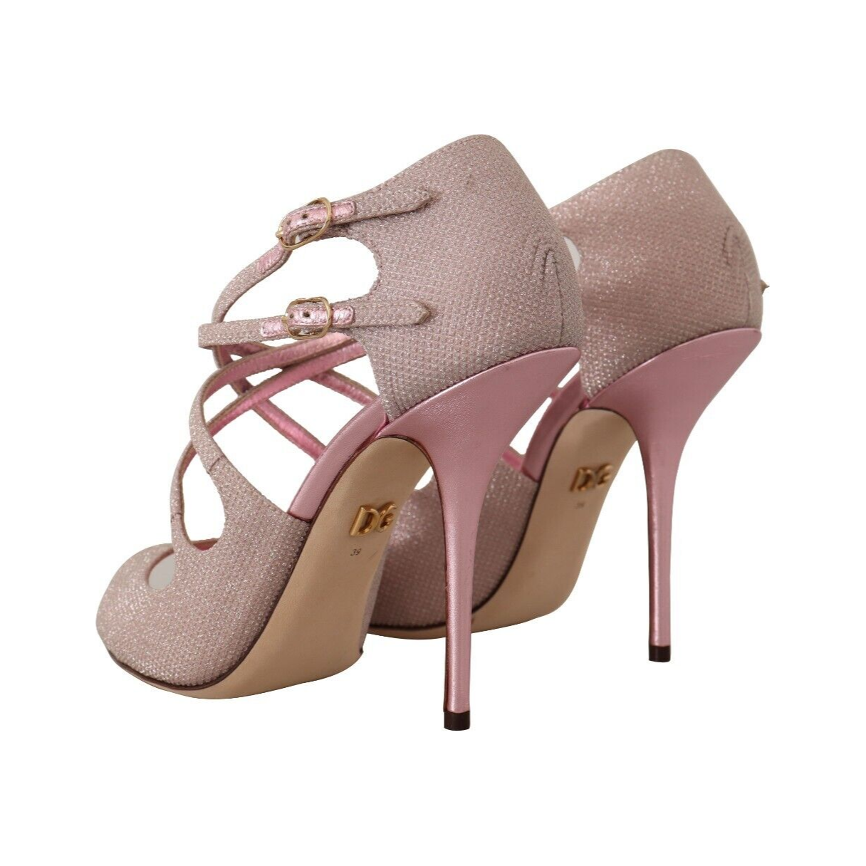 Dolce & Gabbana Pink Glitter Peep Toe High Heels Sandals Dolce & Gabbana Rosy Brown