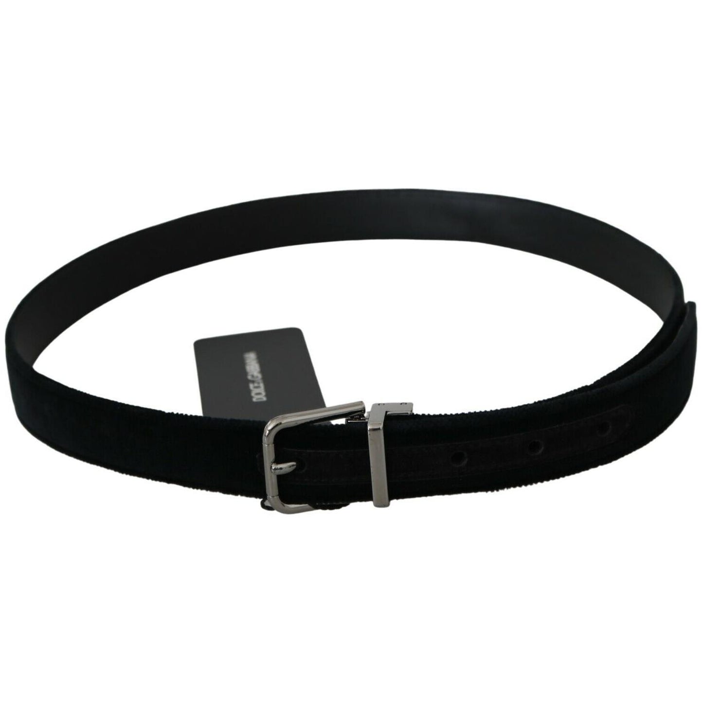 Dolce & Gabbana Black Velvet Leather Silver Buckle Belt