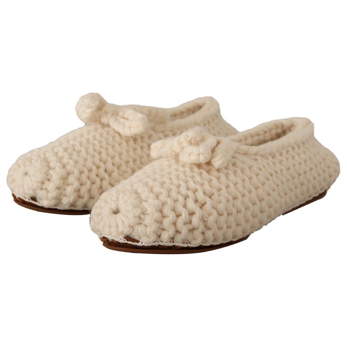 Dolce & Gabbana White Slip On Ballerina Flats Wool Knit Shoes LA9673 - 39