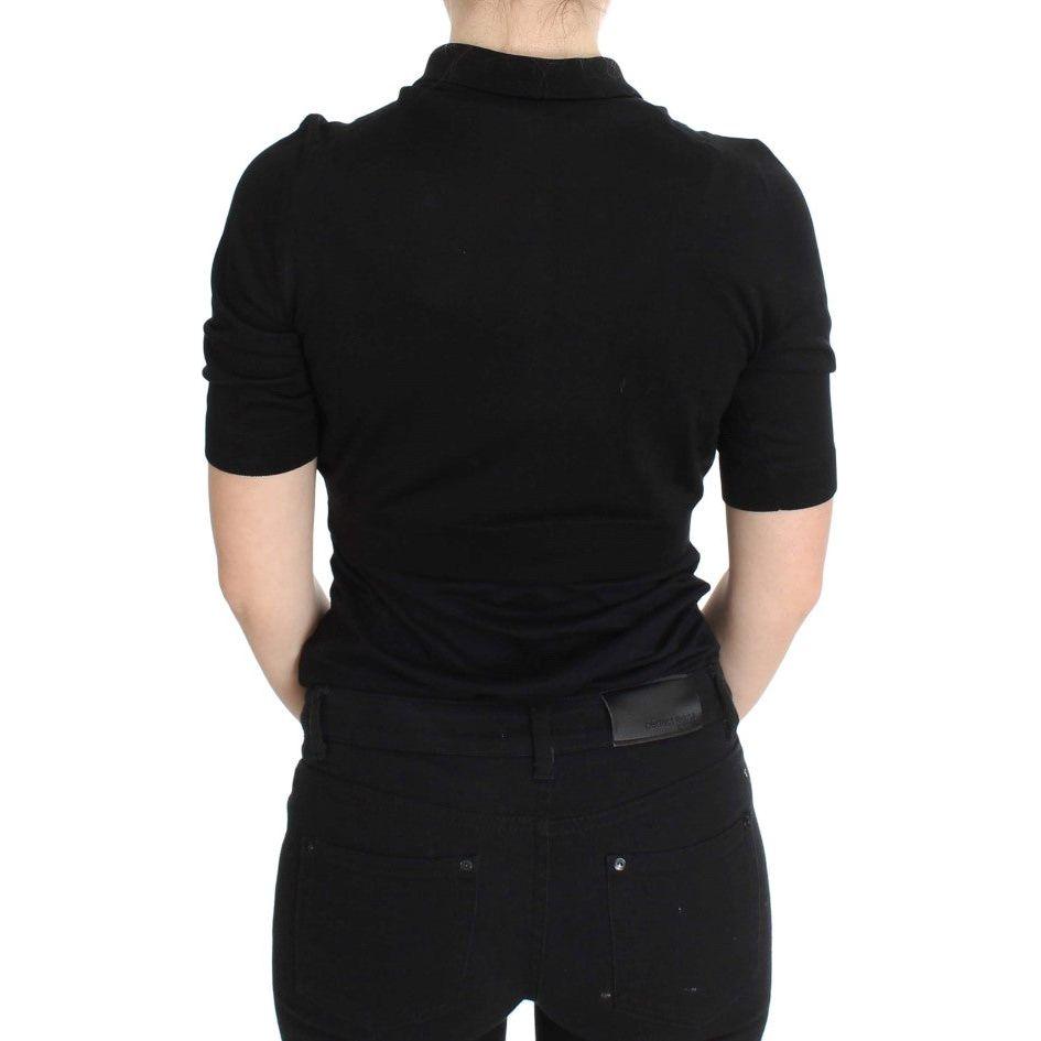 Dolce & Gabbana Elegant Black Silk Floral Polo Top Dolce & Gabbana Black