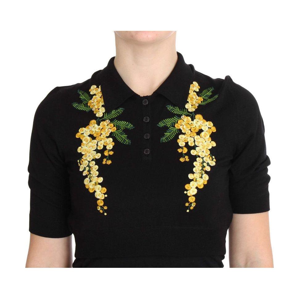 Dolce & Gabbana Elegant Black Silk Floral Polo Top Dolce & Gabbana Tan