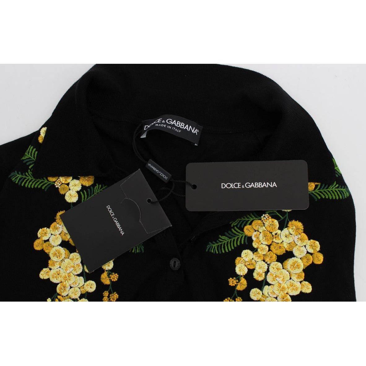 Dolce & Gabbana Elegant Black Silk Floral Polo Top Dolce & Gabbana Gray