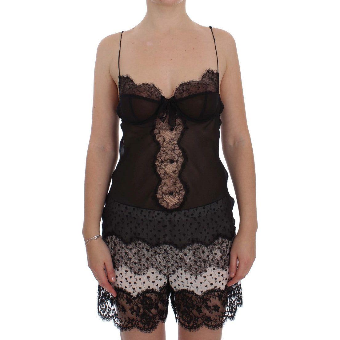 Dolce & Gabbana Elegant Black Silk Lace Lingerie Chemise Dolce & Gabbana Rosy Brown