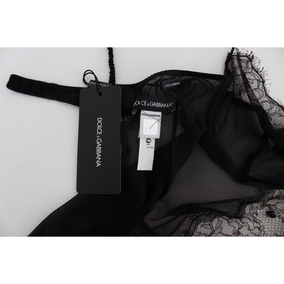 Dolce & Gabbana Elegant Black Silk Lace Lingerie Chemise Dolce & Gabbana Black