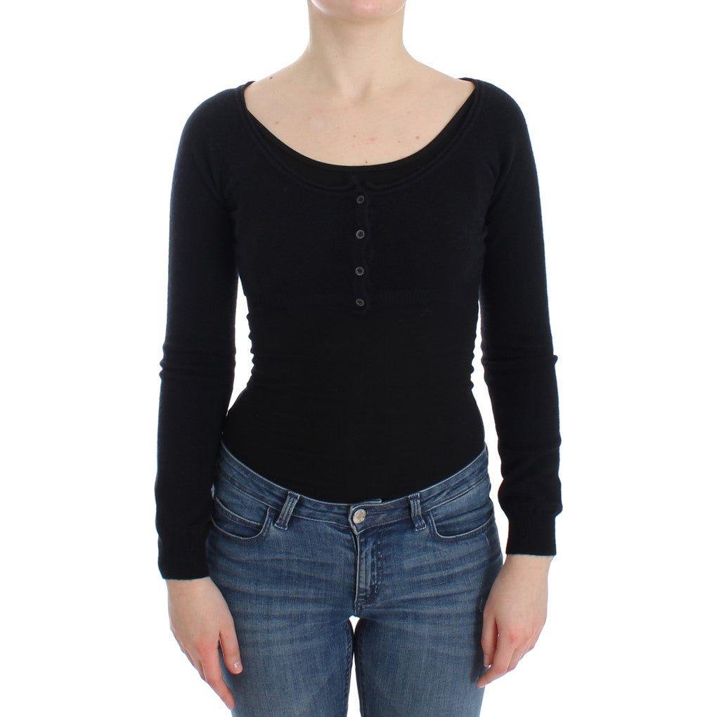 Ermanno Scervino Chic Cropped Black Wool-Cashmere Sweater Ermanno Scervino Tan