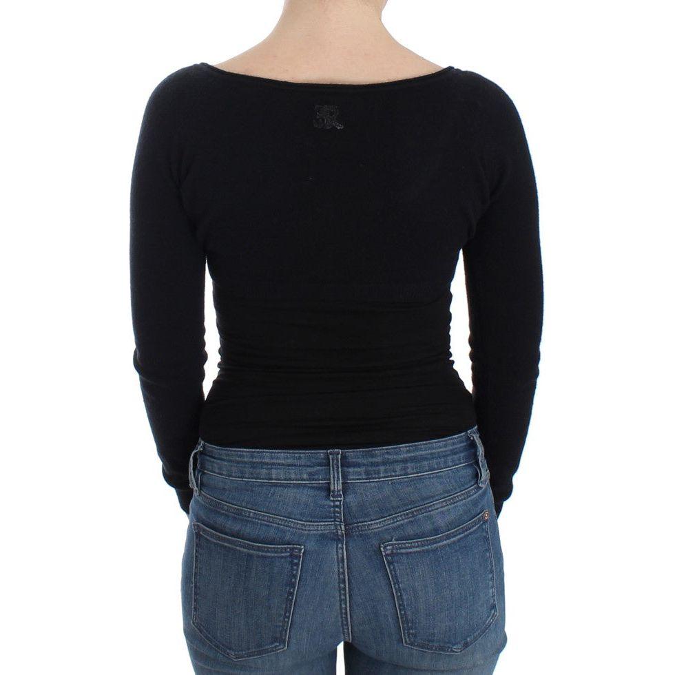 Ermanno Scervino Chic Cropped Black Wool-Cashmere Sweater Ermanno Scervino Black
