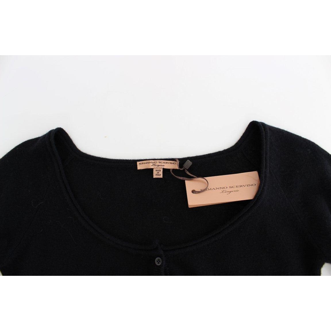 Ermanno Scervino Chic Cropped Black Wool-Cashmere Sweater Ermanno Scervino White Smoke