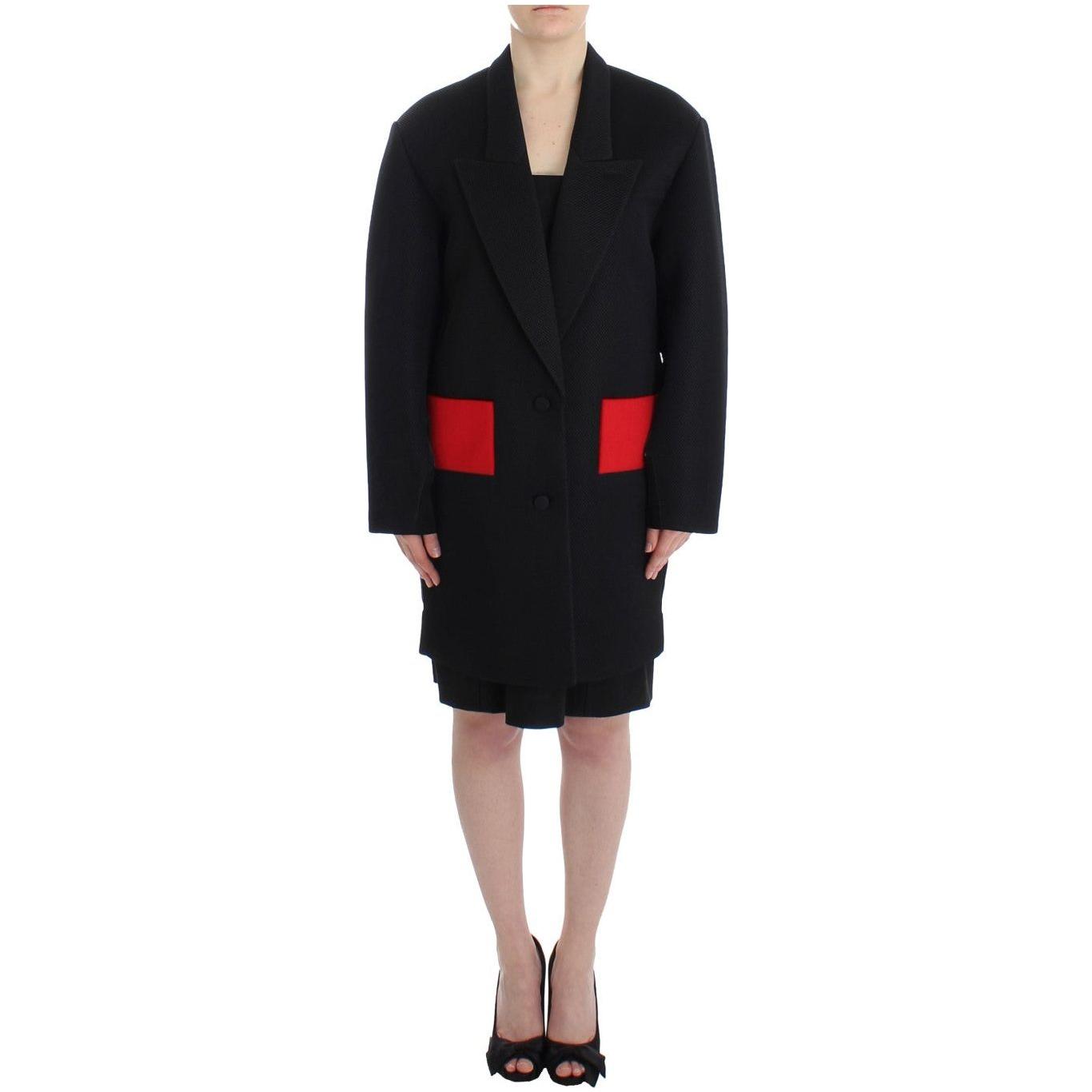 KAALE SUKTAE Elegant Draped Long Coat in Black with Red Accents Blazer Jacket KAALE SUKTAE Rosy Brown