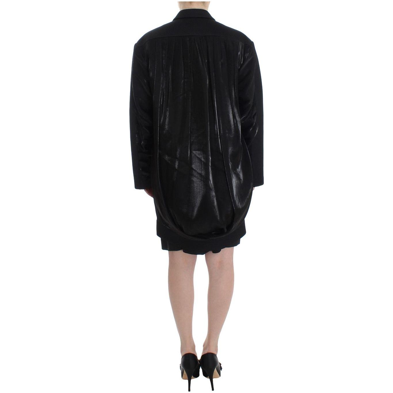 KAALE SUKTAE Elegant Draped Long Coat in Black with Red Accents Blazer Jacket KAALE SUKTAE Black