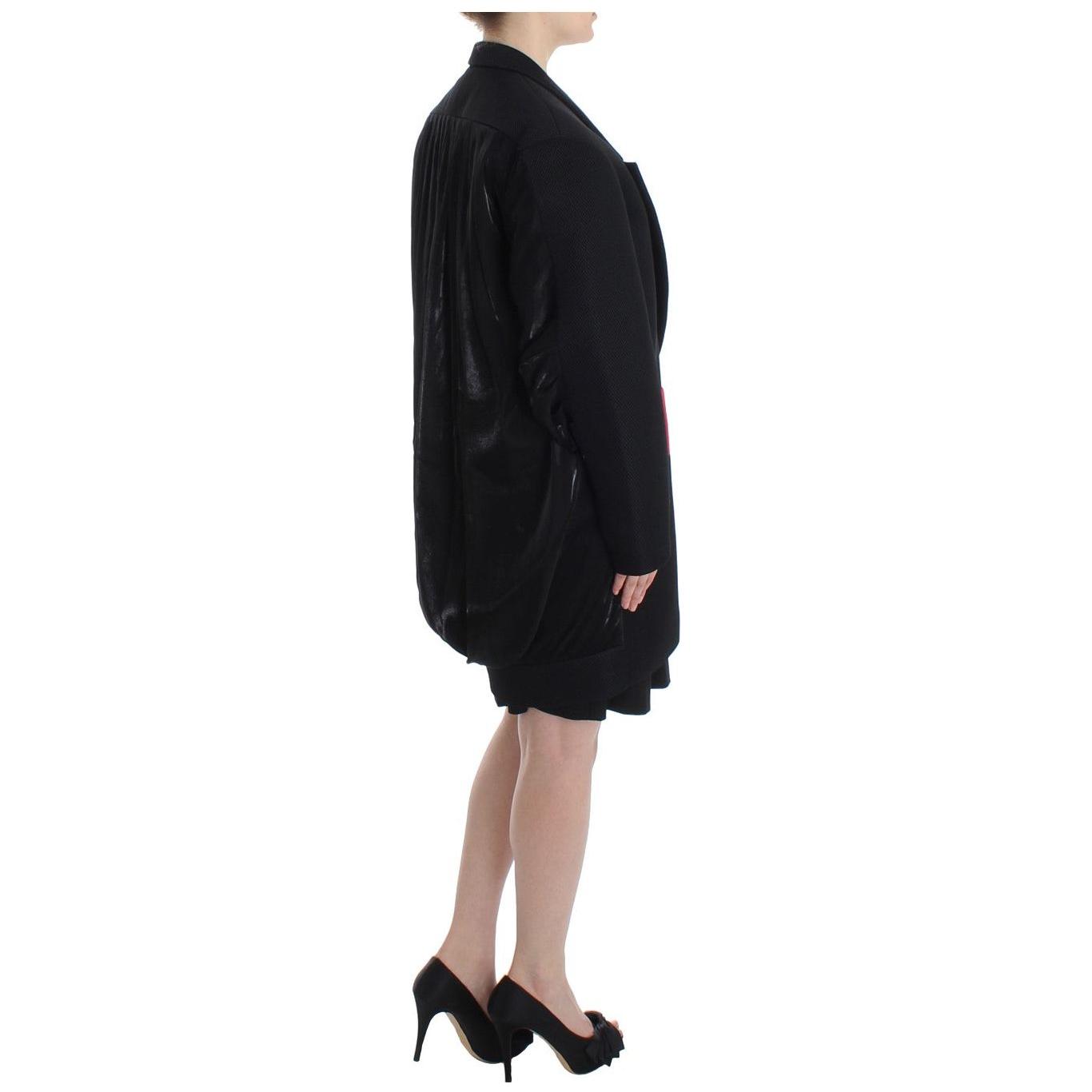 KAALE SUKTAE Elegant Draped Long Coat in Black with Red Accents Blazer Jacket KAALE SUKTAE Dark Gray