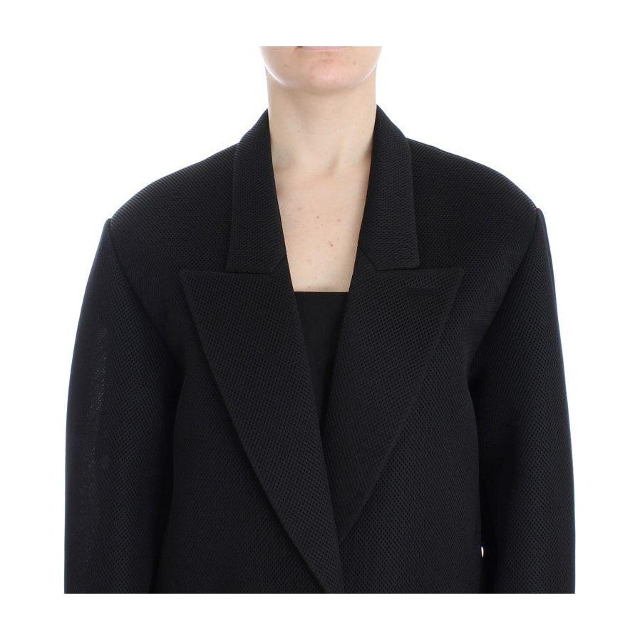 KAALE SUKTAE Elegant Draped Long Coat in Black with Red Accents Blazer Jacket KAALE SUKTAE Black