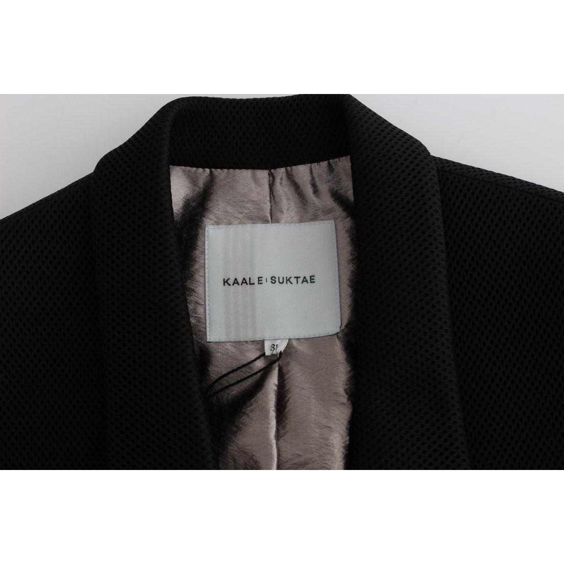KAALE SUKTAE Elegant Draped Long Coat in Black with Red Accents Blazer Jacket KAALE SUKTAE Gray